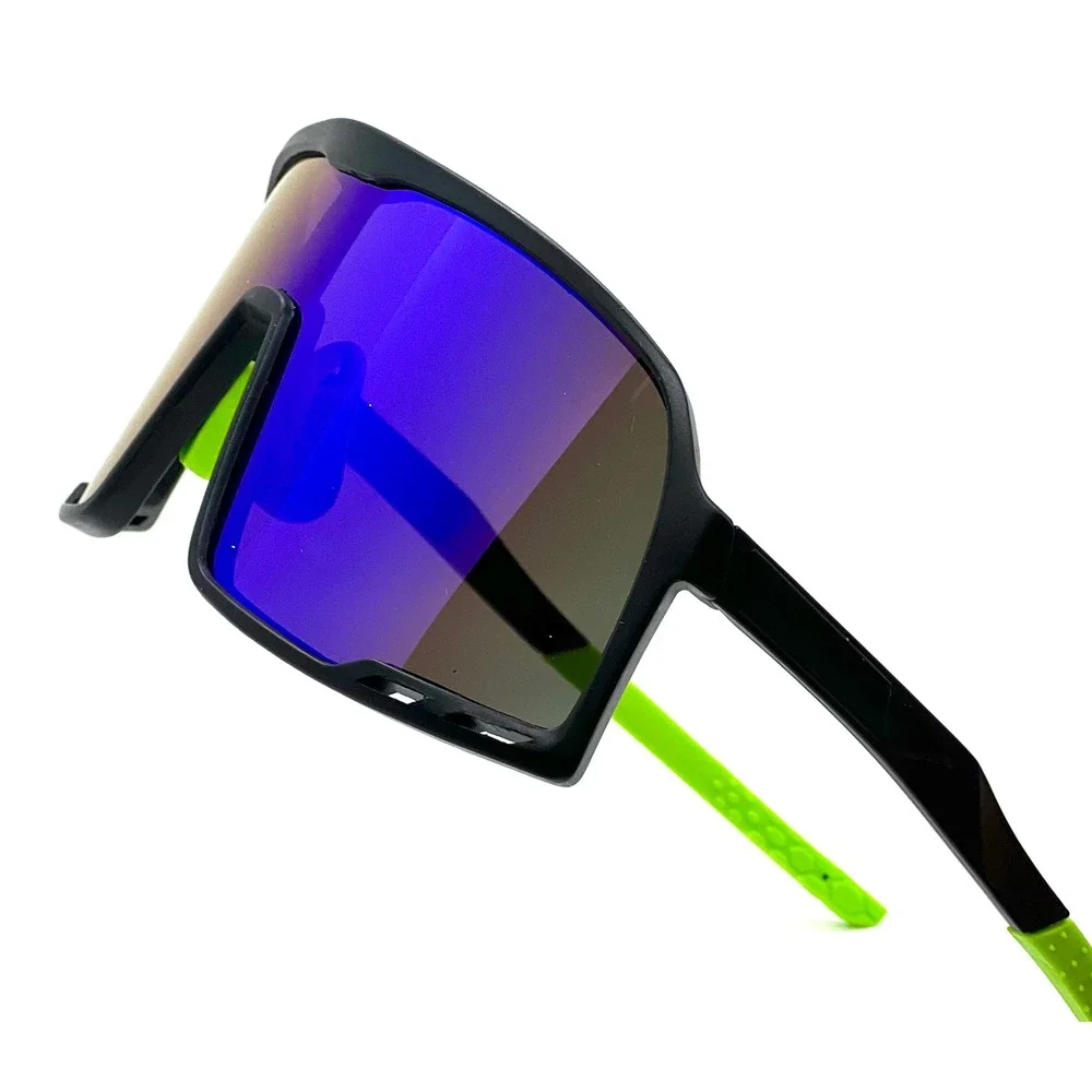 Men's‎ Sport Sunglasses Black Frame Mirror Lens Neon Green Accents Outfit Gafas